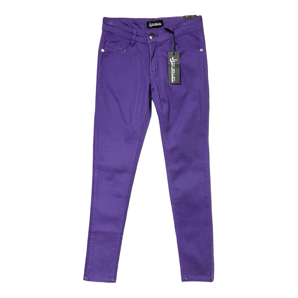JJ Sparkles Jeans‎ Juniors Size 3 Skinny Purple Low Rise Stretch Y2K Grunge NEW